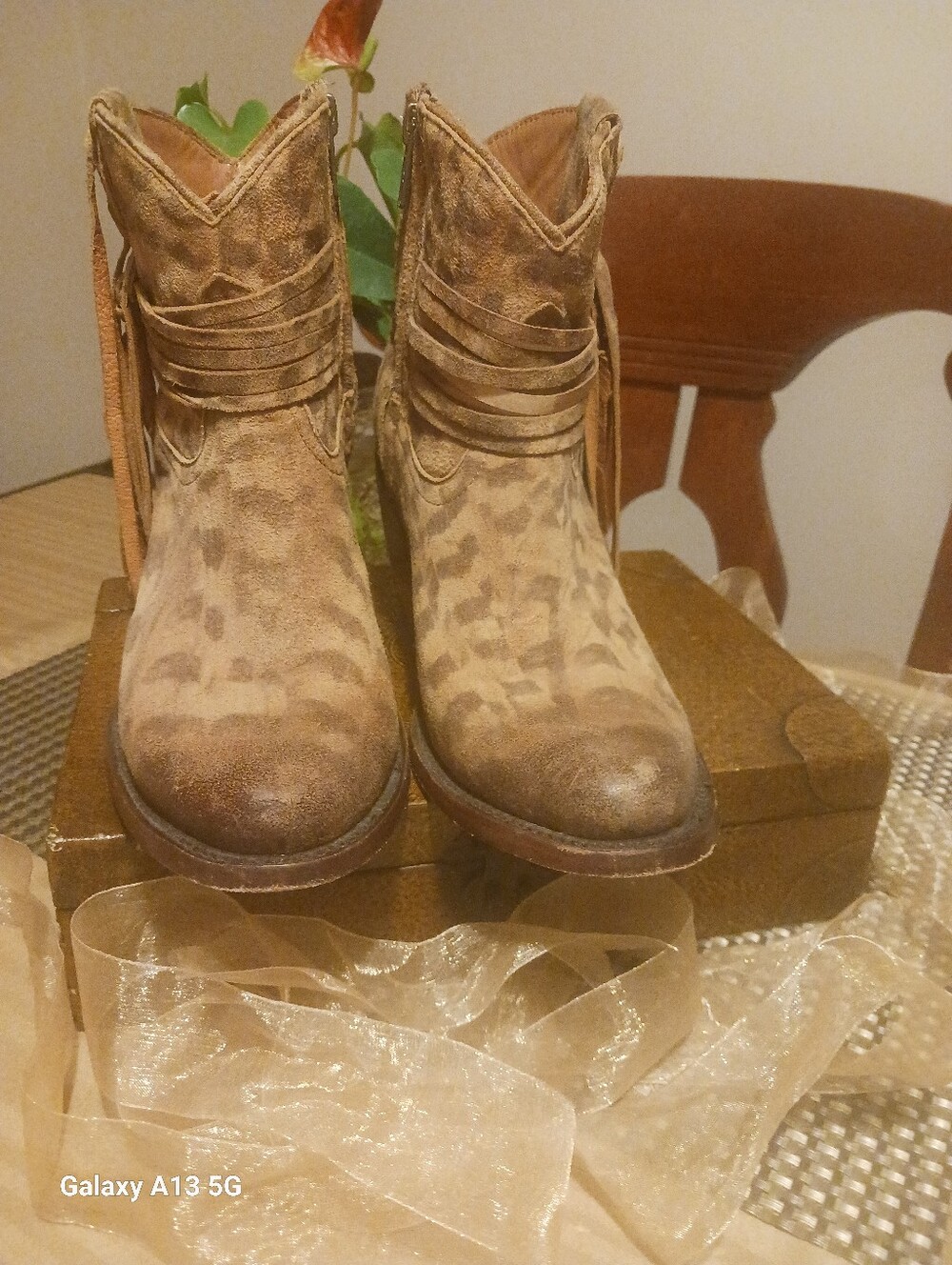 Lucchese Robyn Brown Suede Ankle Booties with Fringe Detail - Picture 3 of 10